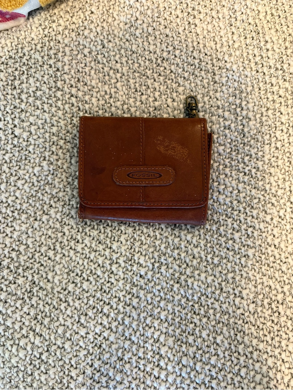 Fossil Brown Leather Compact Trifold Wallet with Key Clip